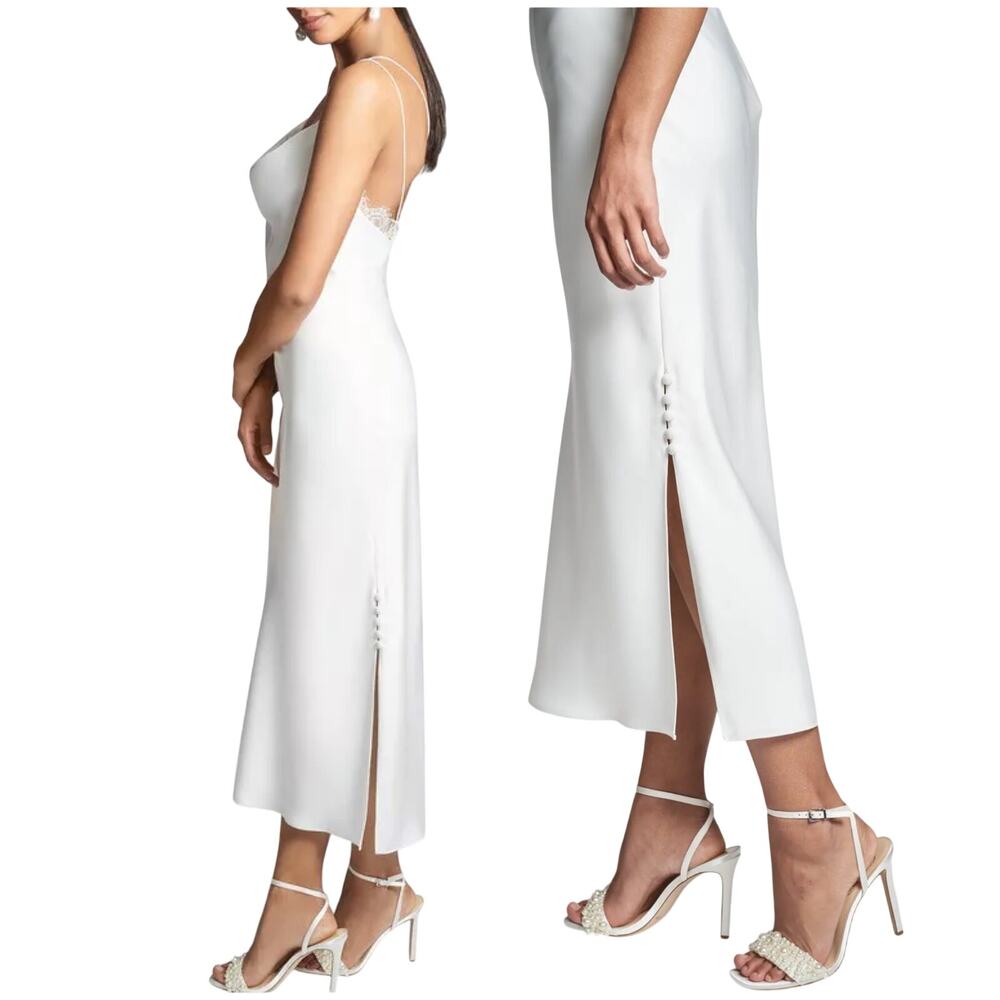 Sachin & Babi NWT Dylan Ivory Satin Lace Midi Slip Dress Size 2 Strappy Back - Picture 2 of 13